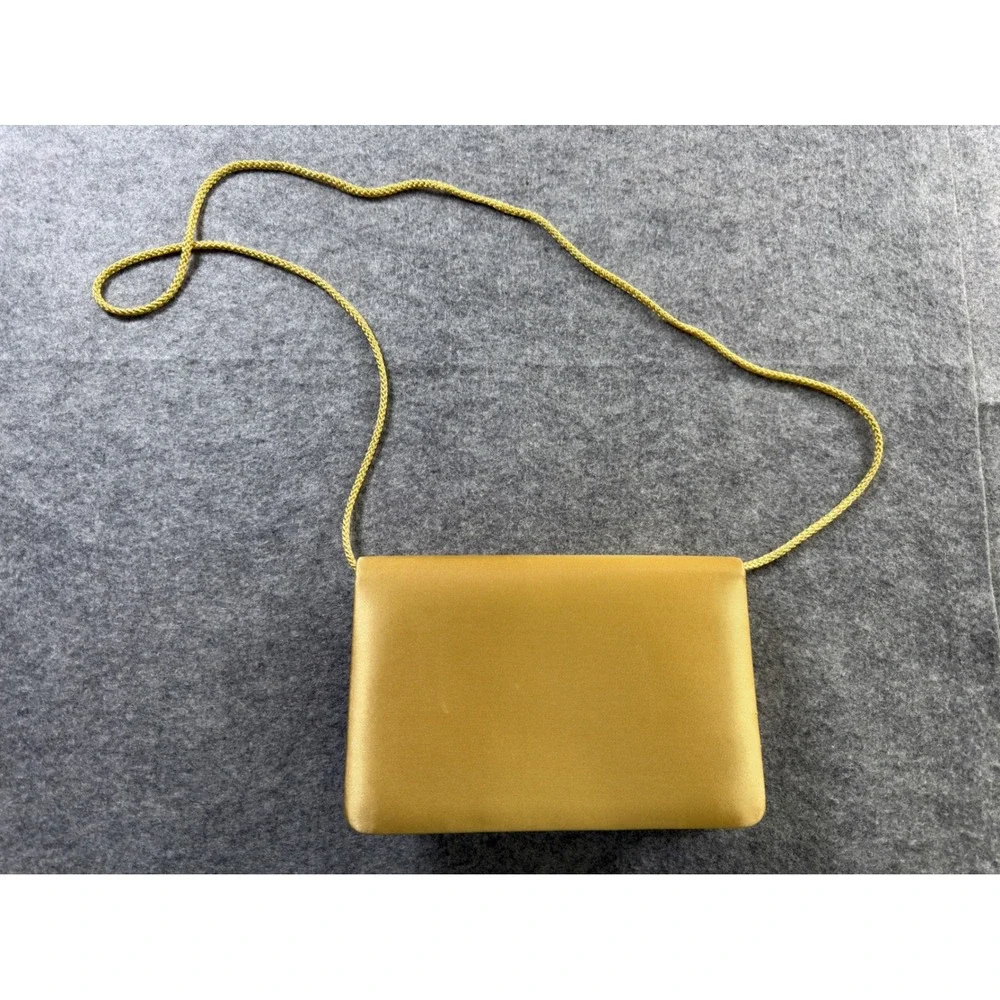 Unbranded Satin Evening Clutch Bag Womens OS Gold Yellow Braided Strap Mirror